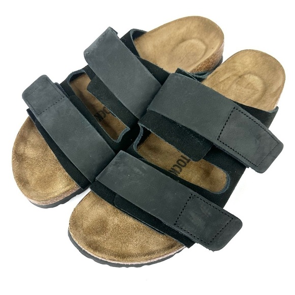 NWOB Birkenstock nubuck-suede black leather Uji Velcro comfort sandal slide 39 8 - Picture 1 of 14